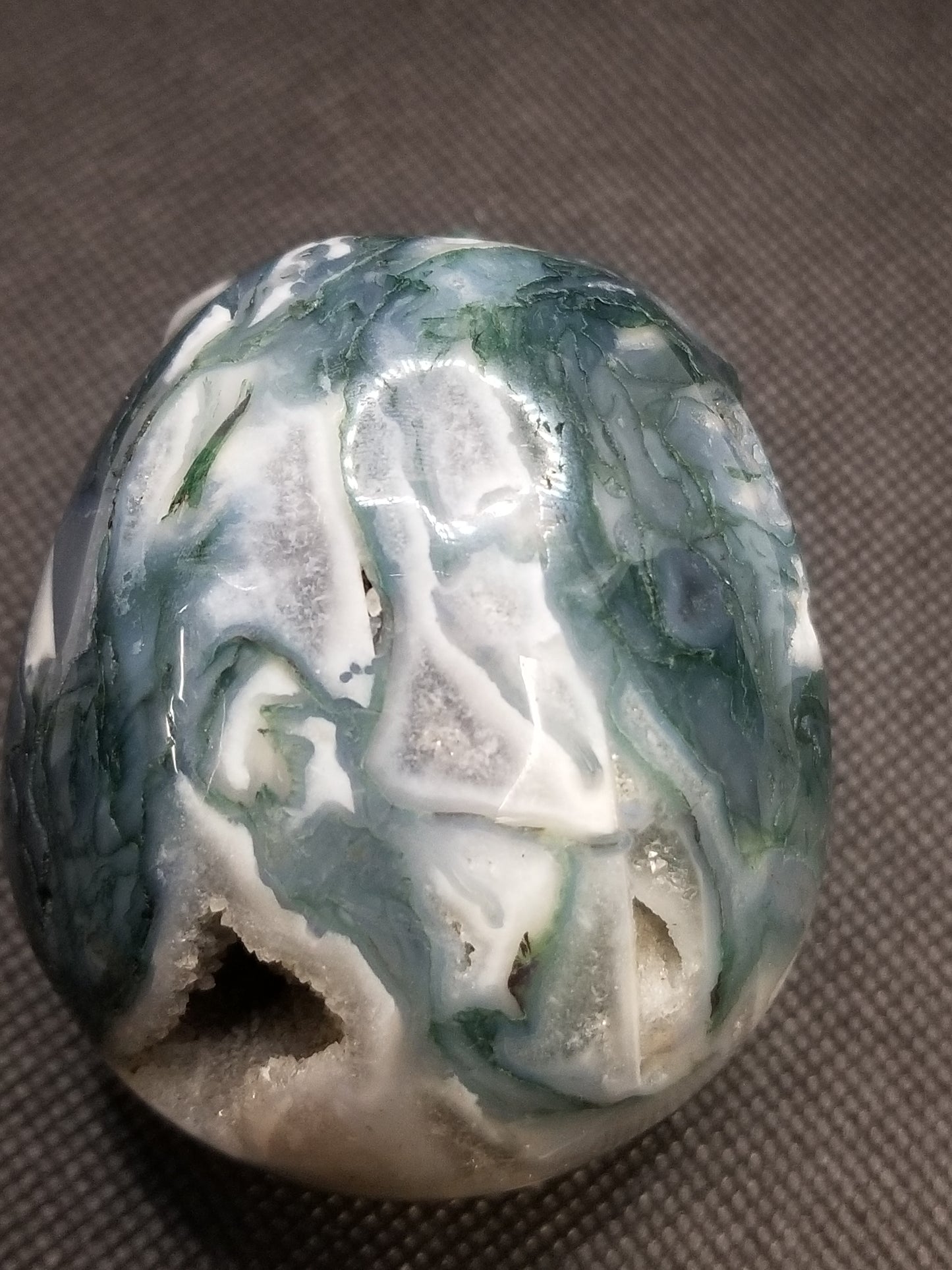Moss Agate Skull with Druzy (C)