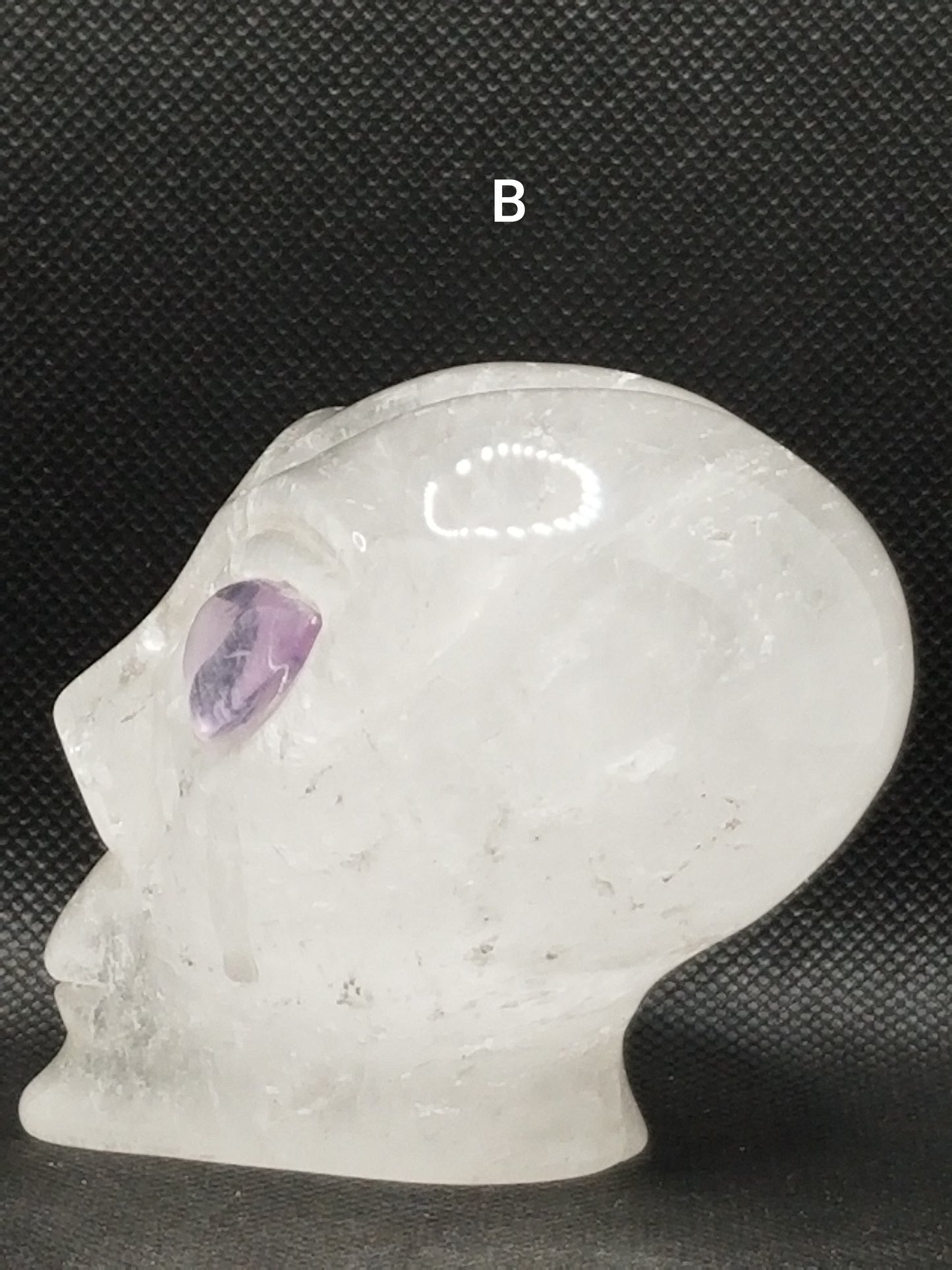 Clear Quartz Large Alien Head with Amethyst Eyes