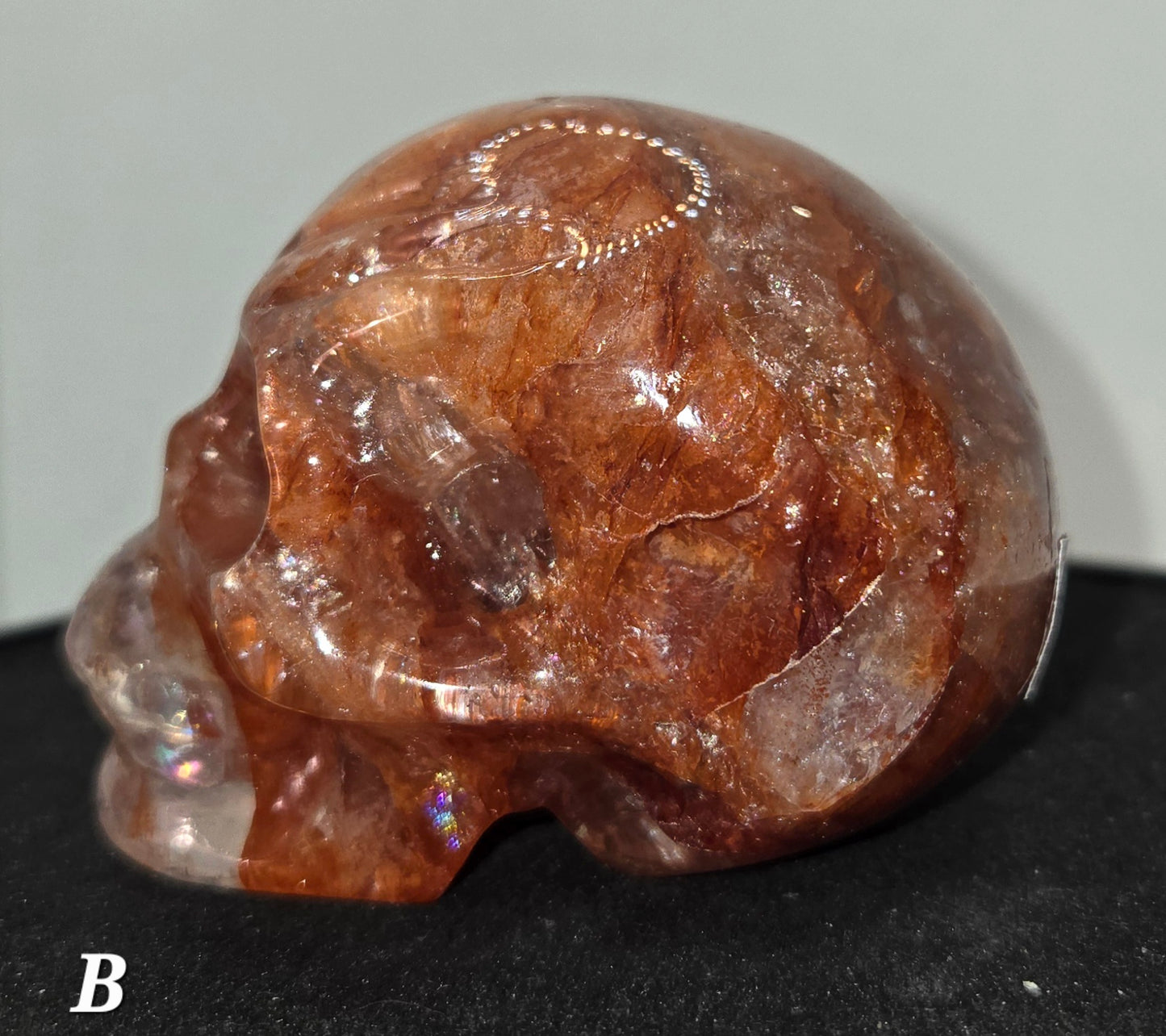 Fire Quartz Skull with Rainbows B