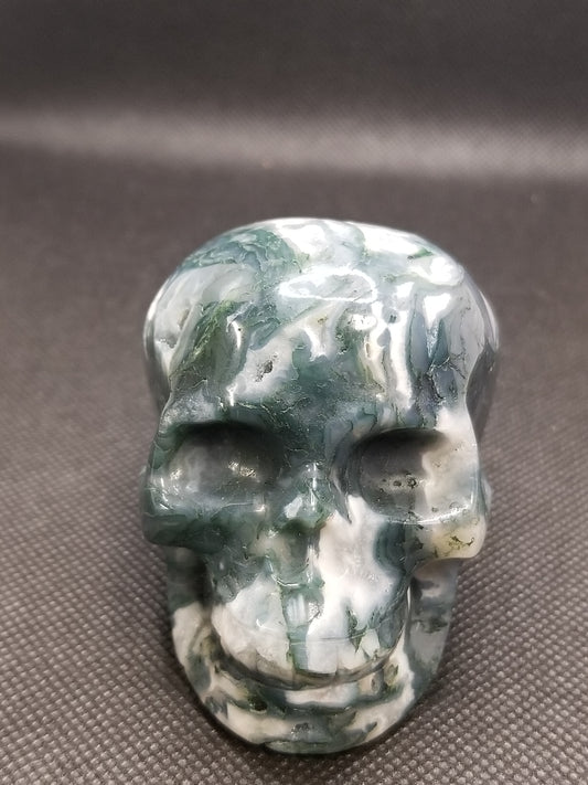 Moss Agate Skull with Druzy (C)