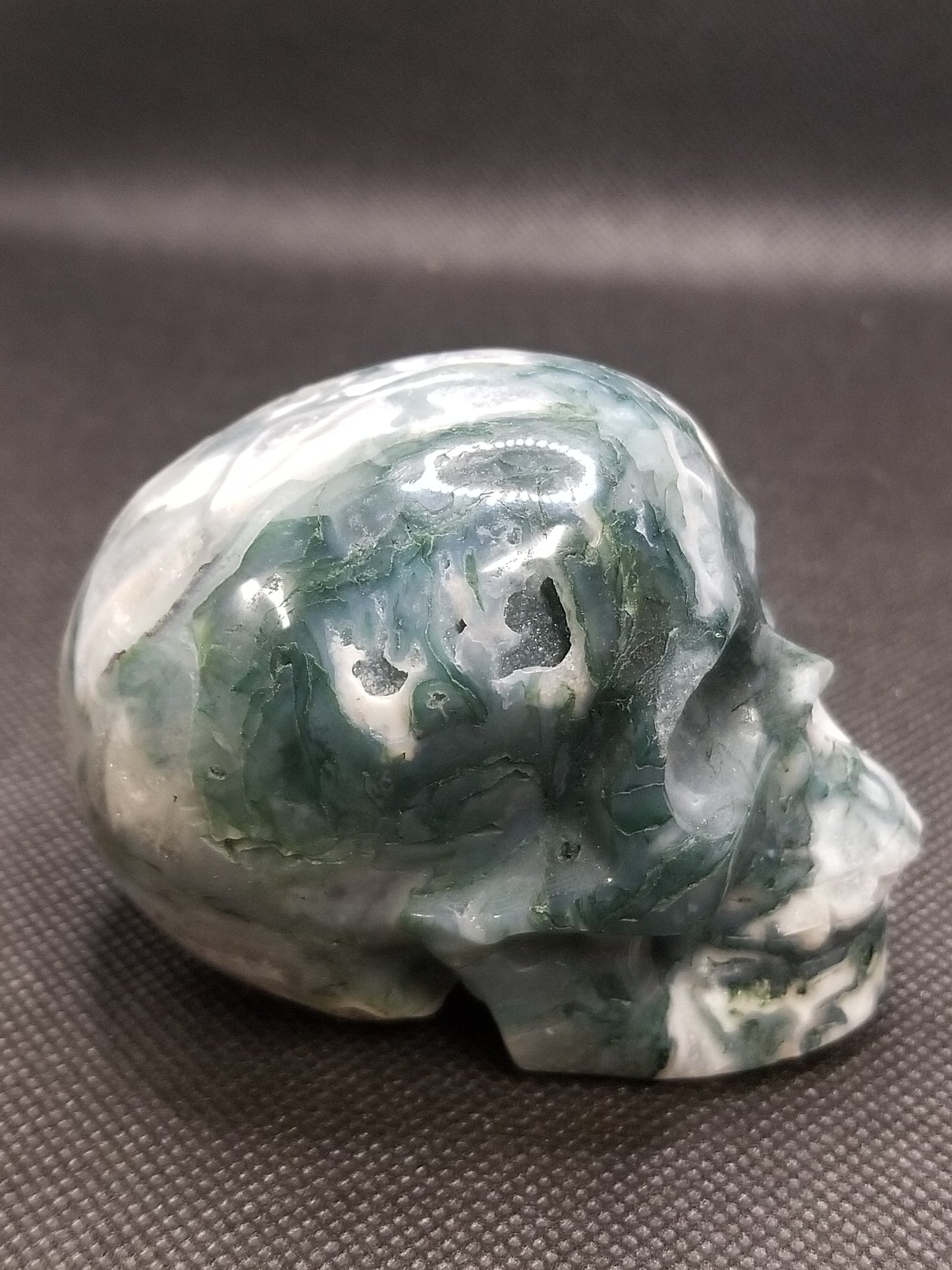 Moss Agate Skull with Druzy (C)