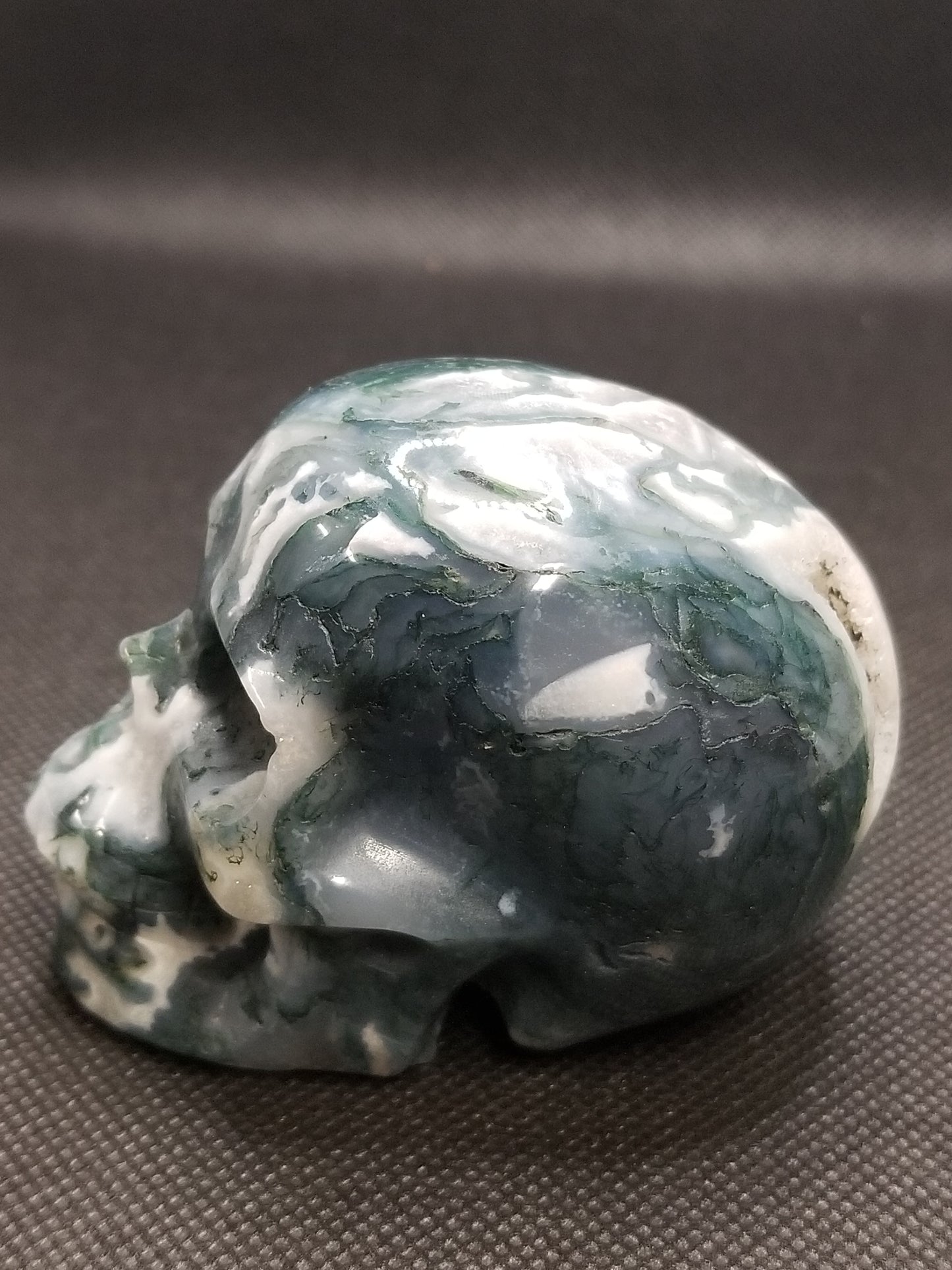 Moss Agate Skull with Druzy (C)