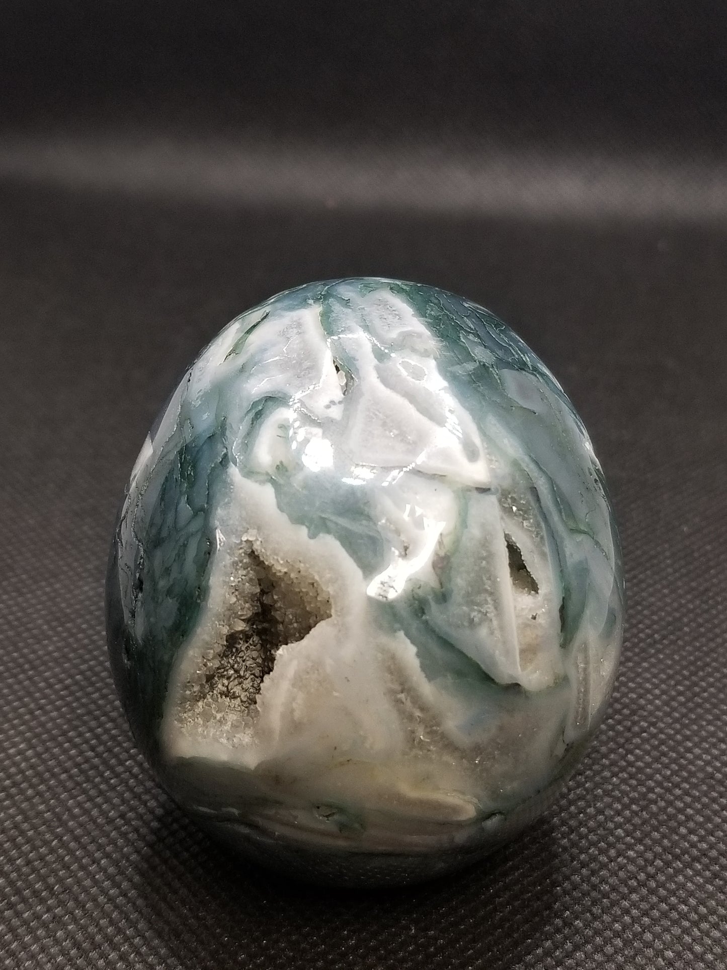 Moss Agate Skull with Druzy (C)
