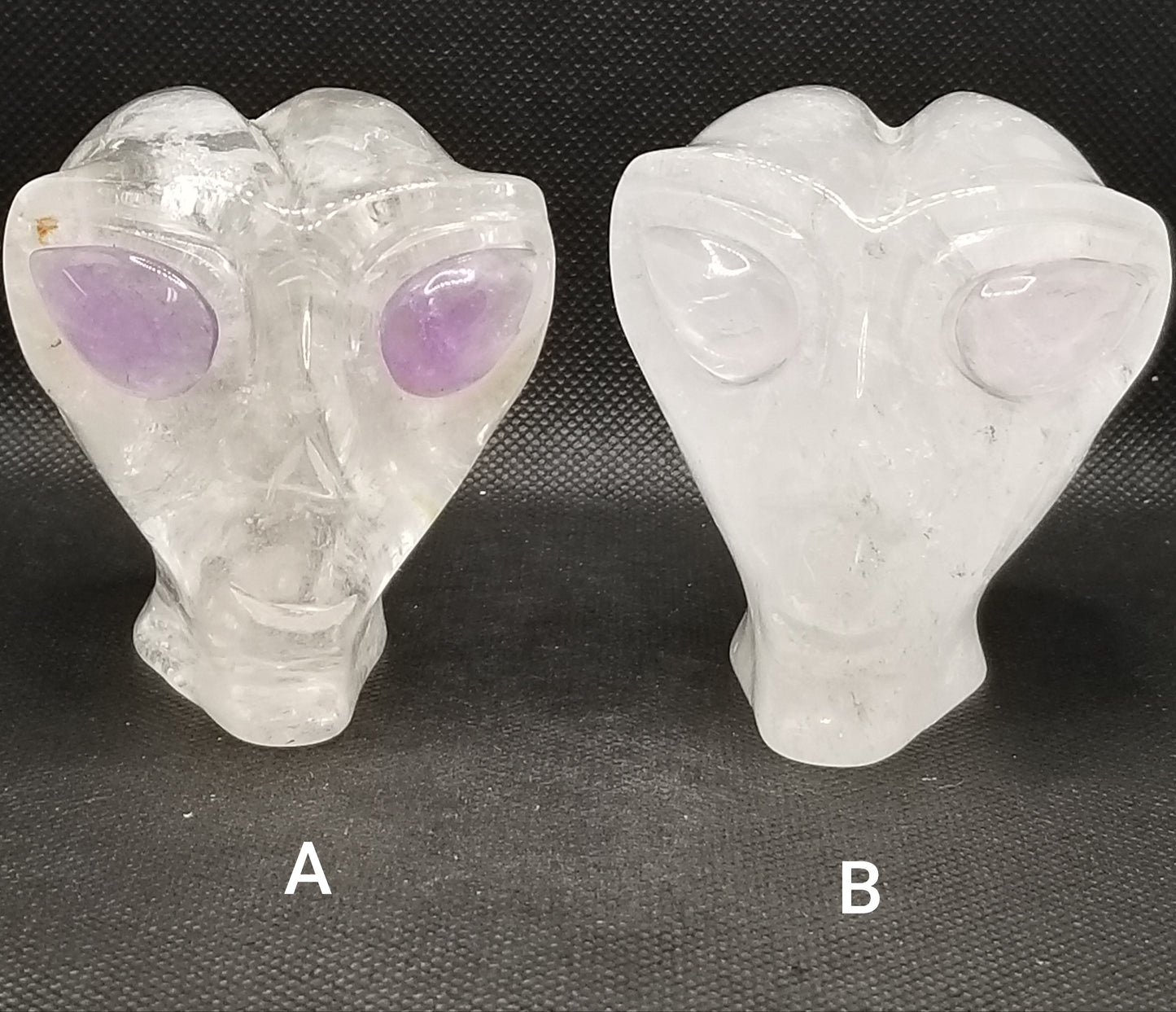 Clear Quartz Large Alien Head with Amethyst Eyes