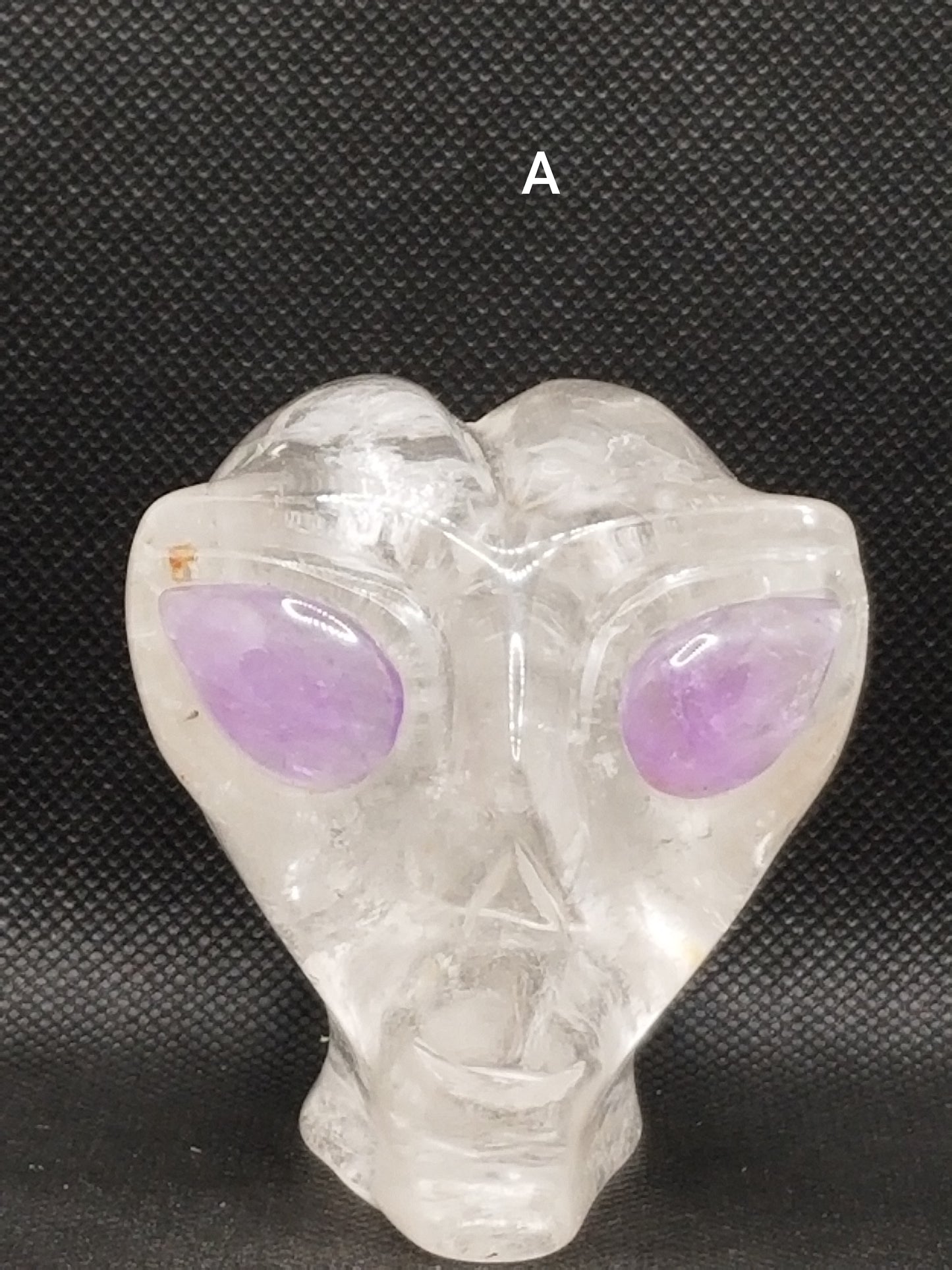 Clear Quartz Large Alien Head with Amethyst Eyes