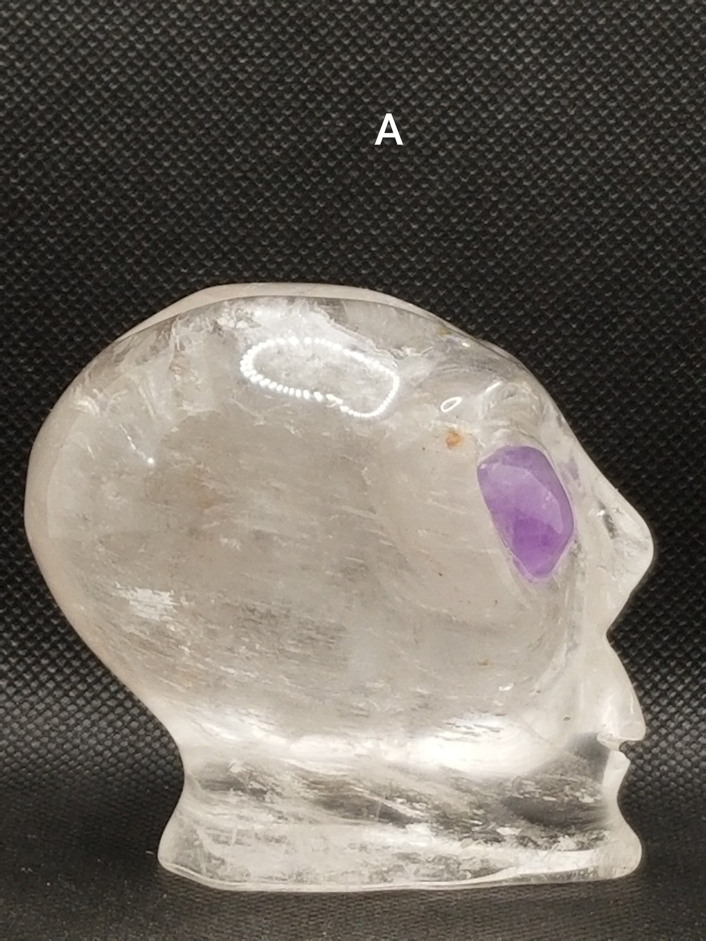 Clear Quartz Large Alien Head with Amethyst Eyes