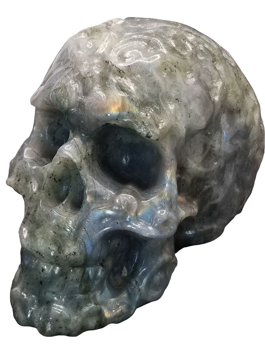 Labradorite Skull with Design (A)