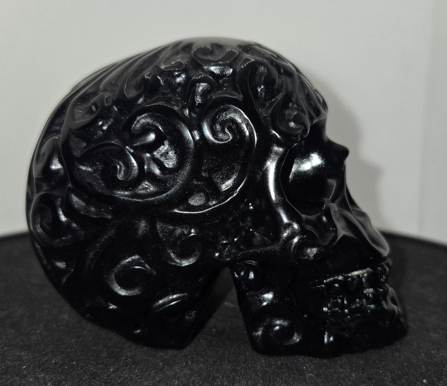 Obsidian Skull With Design