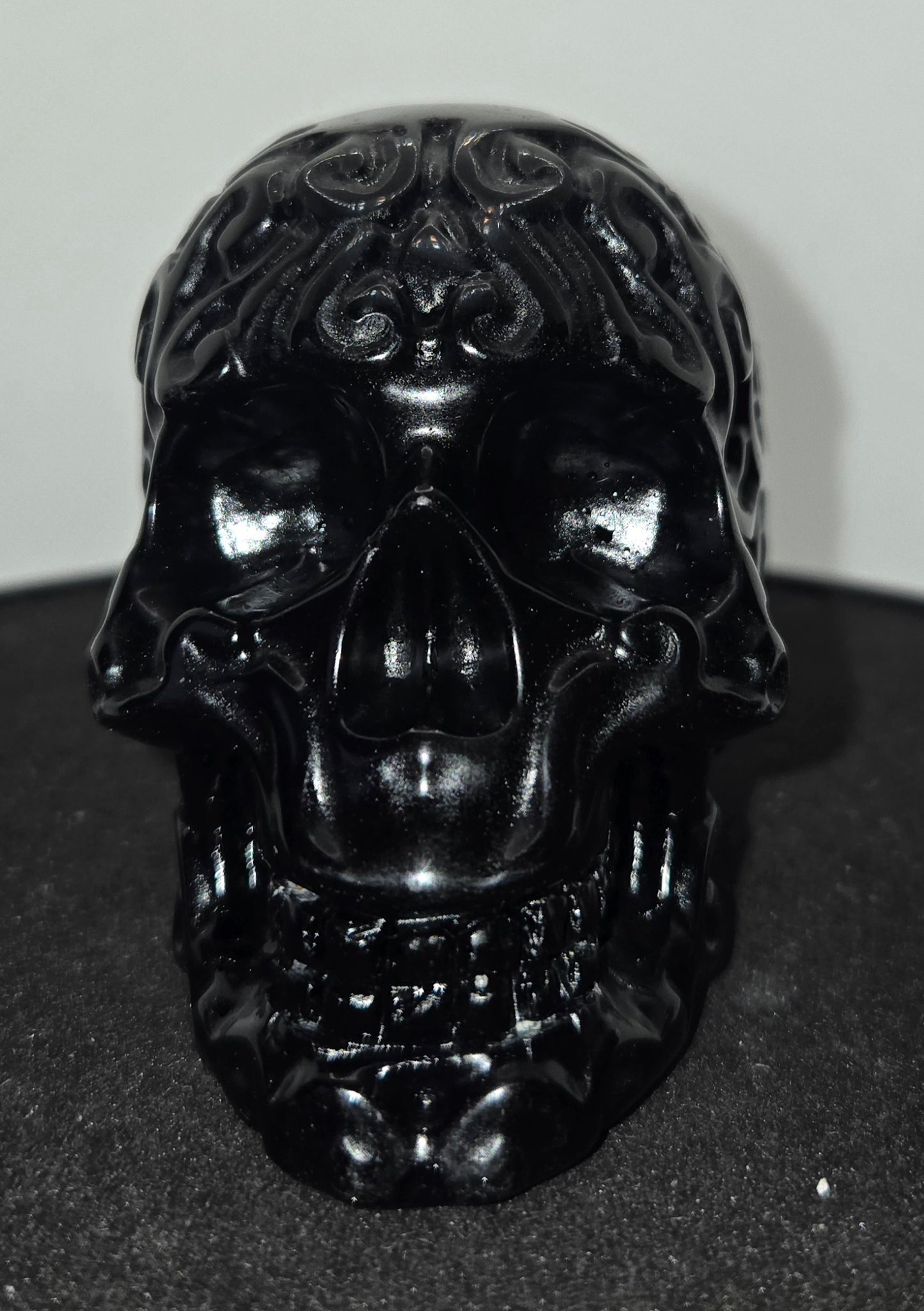 Obsidian Skull With Design