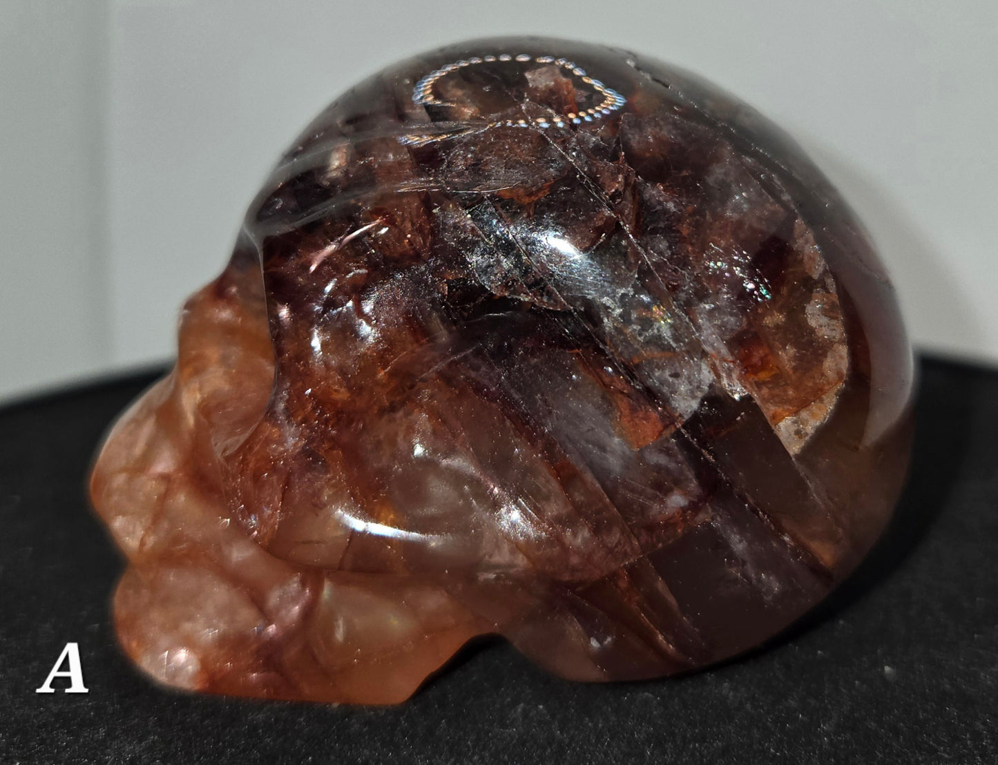 Fire Quartz Skull with Rainbows A