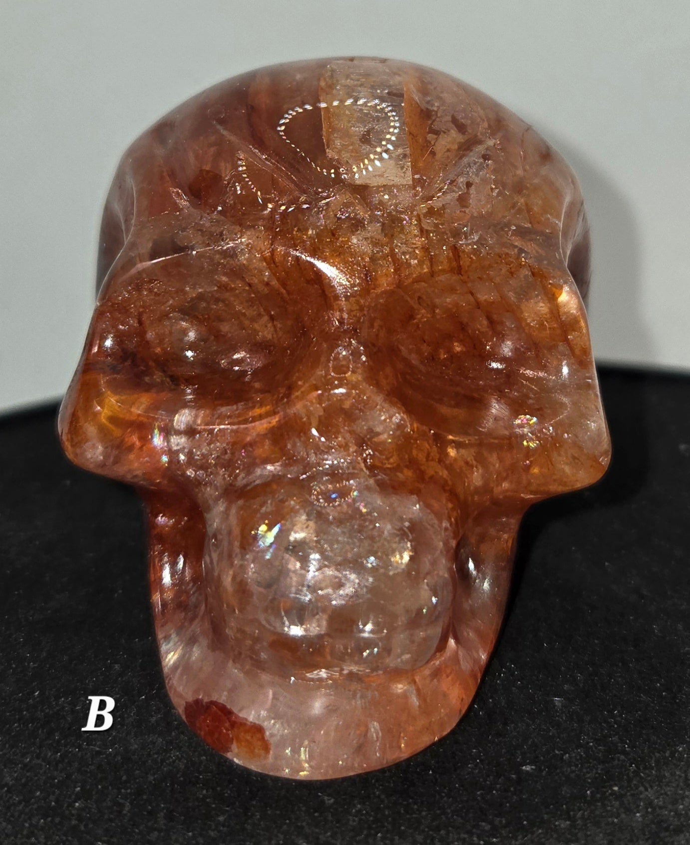 Fire Quartz Skull with Rainbows B