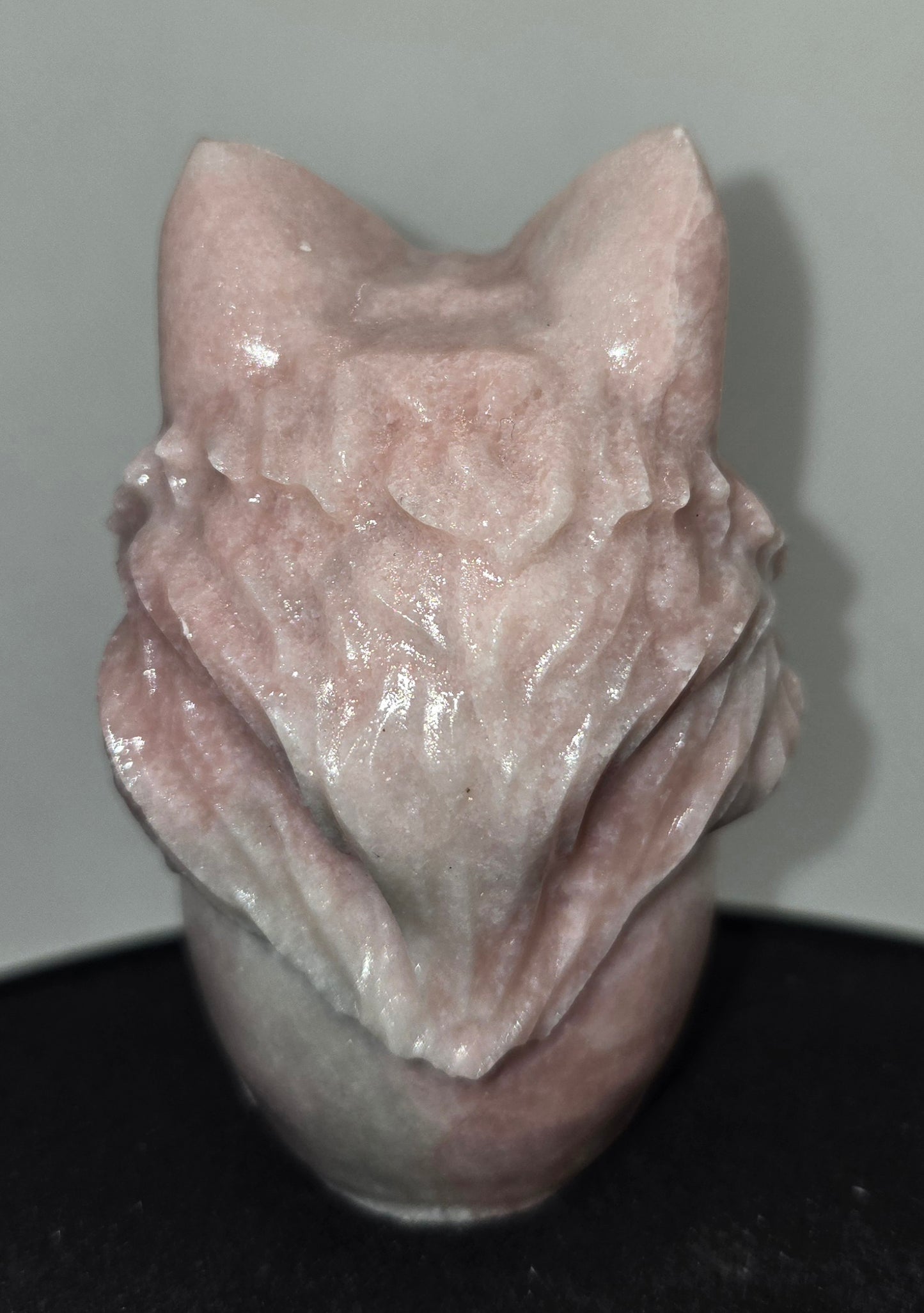 Pink Opal Skull With Wolf